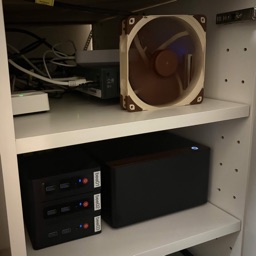 The homelab cluster in its cabinet